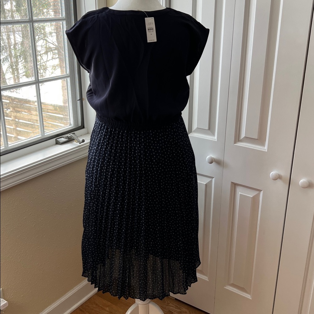 LOFT Navy Solid Dress with Button Tag Detail NWT - image 2
